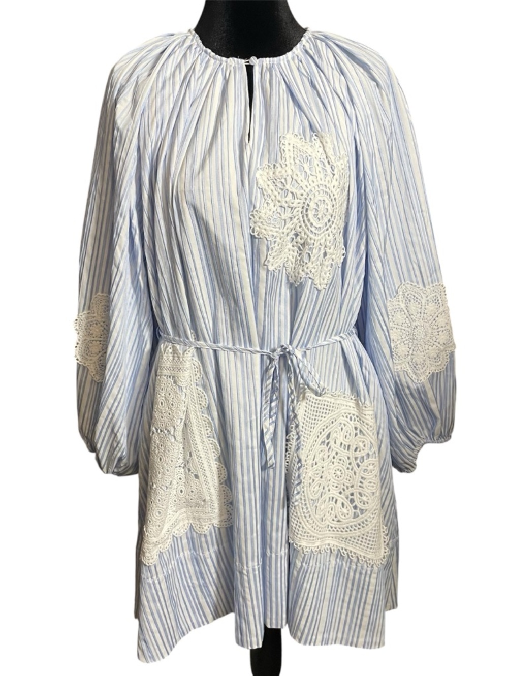CIEBON Crochet Patch Striped Long Sleeve Dress NWOT